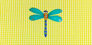 Dragonfly on yellow gingham top