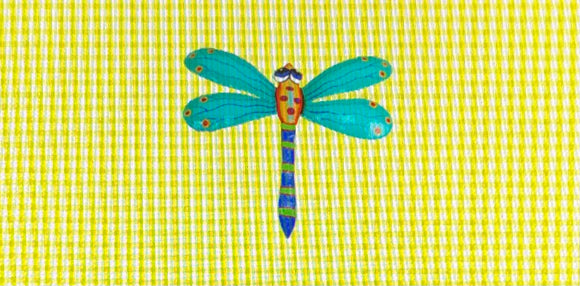 Dragonfly on yellow gingham top