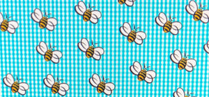 Bees on blue gingham top